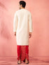 Men's Cream Zardozi Kurta Red Dhoti Set
